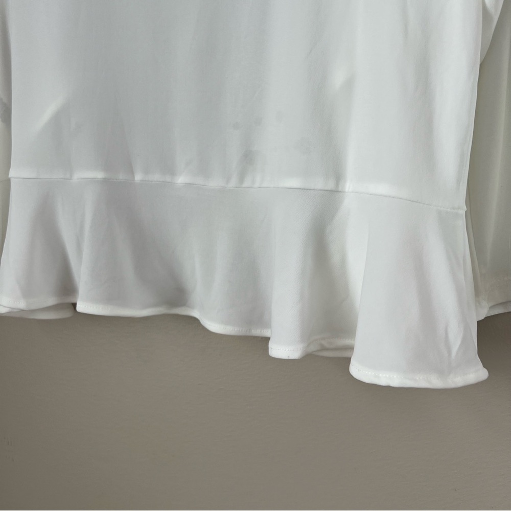 Nina Leonard Ivory Ruffle Draped Open-Front Shrug Bolero 3/4 Sleeves SZ L - Picture 6 of 15